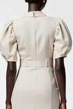 Robe Midi Ivoire Satin Fourreau Revers Cranté