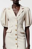 Robe Midi Ivoire Satin Fourreau Revers Cranté