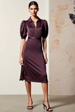 Robe Midi Rouge Foncé Satin Fourreau Avec Col