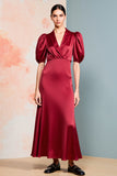 Robe Longue Rouge Satin Fourreau Col V