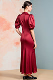 Robe Longue Rouge Satin Fourreau Col V