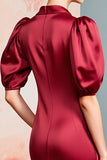 Robe Longue Rouge Satin Fourreau Col V