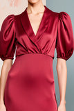 Robe Longue Rouge Satin Fourreau Col V