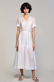 Robe Longue Blanc Trapèze Col V