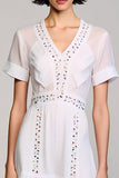 Robe Longue Blanc Trapèze Col V