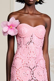 Robe Midi Rose Tulle Floral Trapèze Col Cœur