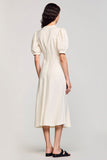 Robe Midi Abricot Satin Fourreau Col V