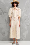 Robe Midi Abricot Trapèze Dentelle Col V