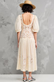 Robe Midi Abricot Trapèze Dentelle Col V