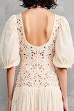Robe Midi Abricot Trapèze Dentelle Col V