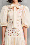 Robe Midi Abricot Trapèze Dentelle Col V