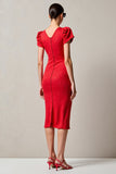 Robe Midi Rouge Dentelle Fourreau Col Bateau