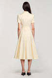 Robe Midi Abricot Satin Trapèze Revers Cranté