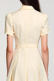 Robe Midi Abricot Satin Trapèze Revers Cranté