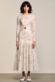 Robe Longue Abricot Floral Trapèze Col Bateau