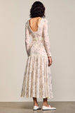 Robe Longue Abricot Floral Trapèze Col Bateau