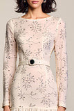 Robe Longue Abricot Floral Trapèze Col Bateau