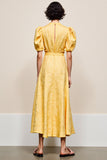 Robe Longue Jaune Floral Satin Trapèze Col V