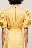 Robe Longue Jaune Floral Satin Trapèze Col V