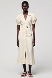 Robe Longue Ivoire Fourreau Satin Revers Cranté