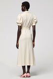Robe Longue Ivoire Fourreau Satin Revers Cranté