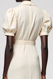 Robe Longue Ivoire Fourreau Satin Revers Cranté