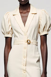 Robe Longue Ivoire Fourreau Satin Revers Cranté