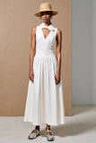 Robe Longue Blanc Col V Trapèze