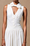 Robe Longue Blanc Col V Trapèze