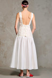 Robe Longue Blanc Dentelle Dos Nu Trapèze Col Carré