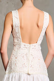 Robe Longue Blanc Dentelle Dos Nu Trapèze Col Carré