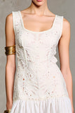 Robe Longue Blanc Dentelle Dos Nu Trapèze Col Carré
