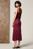 Robe Midi Rouge Dentelle Fourreau Col Bijou