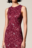 Robe Midi Rouge Dentelle Fourreau Col Bijou