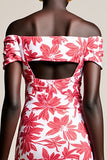 Robe Longue Rouge Satin Fourreau Épaule Dénudée