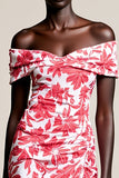 Robe Longue Rouge Satin Fourreau Épaule Dénudée