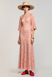 Robe Longue Rose Du Désert Dentelle Trapèze Ras De Cou