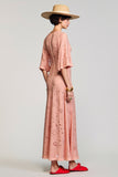Robe Longue Rose Du Désert Dentelle Trapèze Ras De Cou