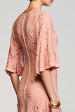 Robe Longue Rose Du Désert Dentelle Trapèze Ras De Cou