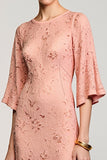 Robe Longue Rose Du Désert Dentelle Trapèze Ras De Cou