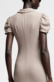 Robe Midi Gris Satin Fourreau Fendue