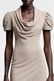 Robe Midi Gris Satin Fourreau Fendue