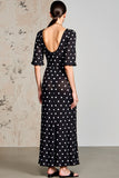Robe Longue Noir Trapèze À Pois Ras De Cou