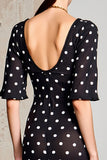 Robe Longue Noir Trapèze À Pois Ras De Cou
