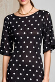 Robe Longue Noir Trapèze À Pois Ras De Cou