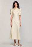 Robe Longue Ivoire Satin Trapèze
