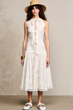 Robe Midi Blanc Trapèze Licou Dentelle