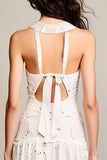 Robe Midi Blanc Trapèze Licou Dentelle
