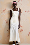 Robe Longue Blanc Satin Fourreau Dos Nu