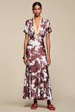Robe Longue Café Satin Trapèze Col V